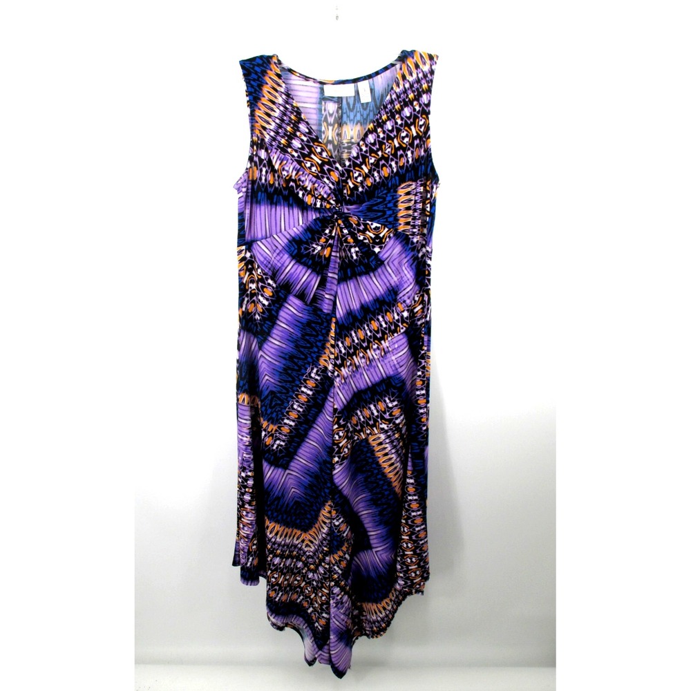 Chicos Sz 1 Maxi Dress Women 8 Multicolor Tie Dye Boho Hippie V-Neck Sleeveless
